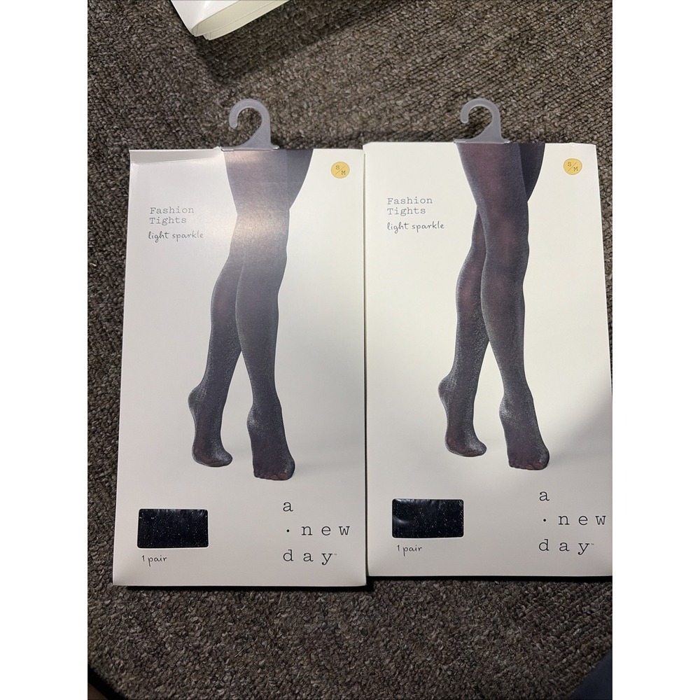 2 X women's size Small Medium black Light Sparkle tights stockings A New Day